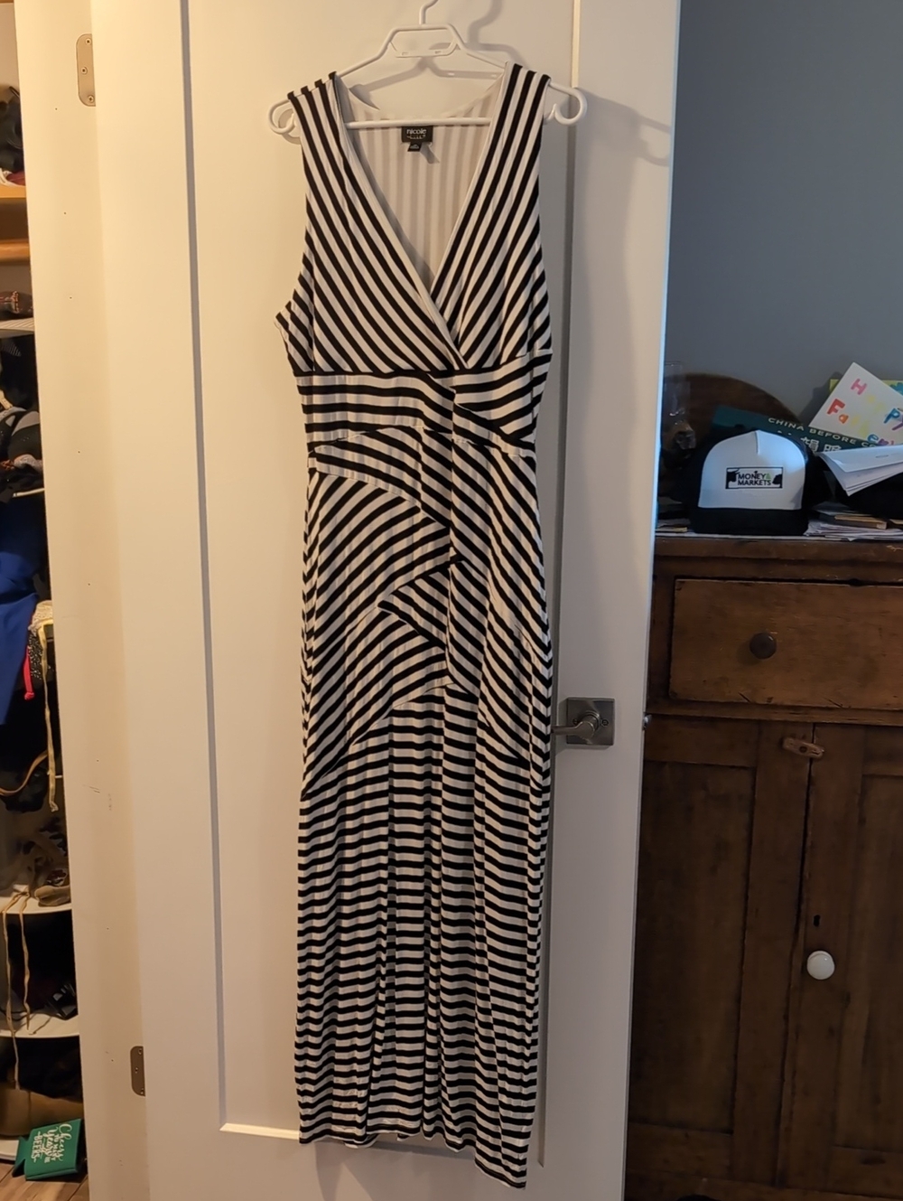 Black and White Striped Wrap Maxi Dress